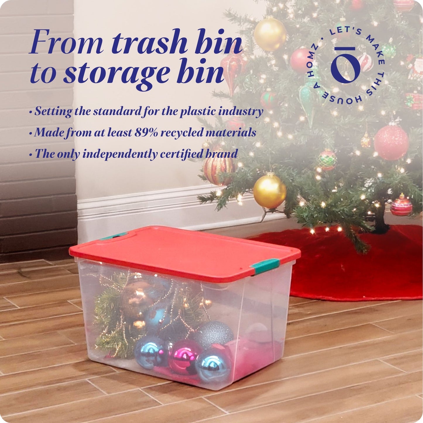 Homz 64 Qt Secure Latch Clear Plastic Storage Container Bin w/ Red Lid, 4 Pack