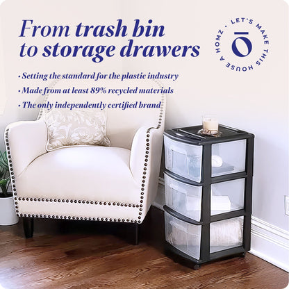 Homz Plastic 3 Drawer Medium Home Storage Container, Clear Drawers & Black Frame