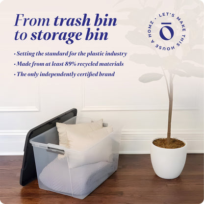 Homz 64Qt Stackable Plastic Storage Bin Container Box w/Latch Lid, Gray (2 Pack)