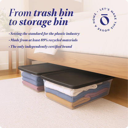 Homz 41 Quart Stackable Plastic Under Bed Storage Containers with Lid, (2 Pack)