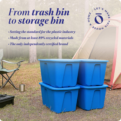 Homz 32 Gallon Standard Plastic Storage Container with Secure Lid, Blue, 4 Pack