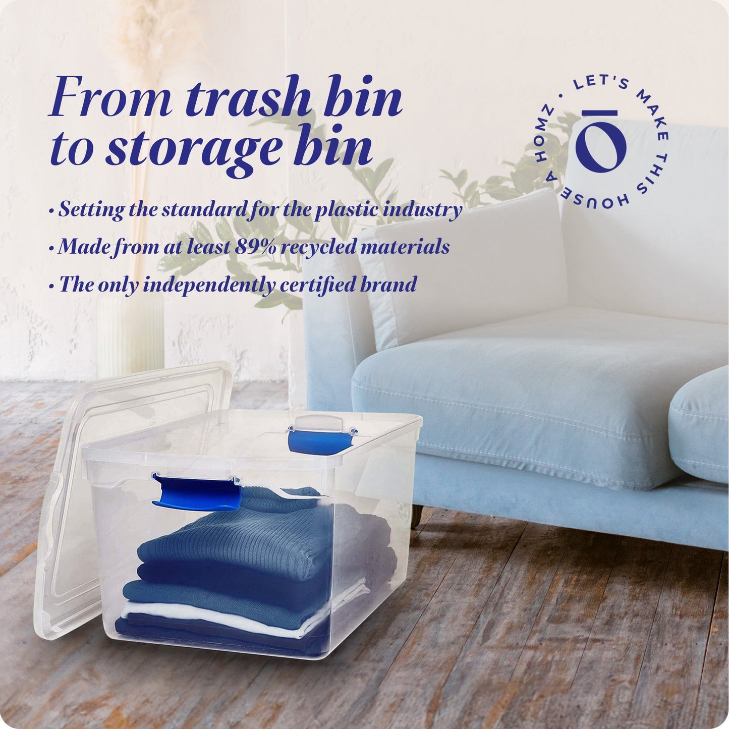 Homz 66 Qt Multipurpose Stackable Storage Bin with Latching Lids, Clear (2 Pack)