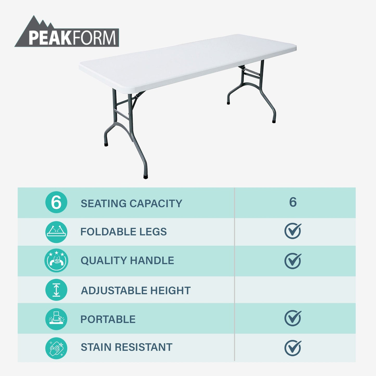 Peakform Compact Folding Banquet Table for Indoor or Outdoor Use, 6 Foot, White