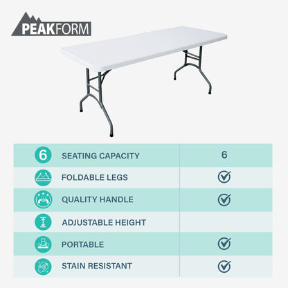 Peakform Compact Folding Banquet Table for Indoor or Outdoor Use, 6 Foot, White