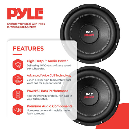 Pyle PLPW10D 10" 2000W Car Subwoofer Audio Power Subs Woofers DVC 4 Ohm, 2 Pack - Find Fresh Goods