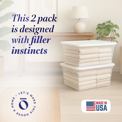 Homz 56 Qt Stackable Plastic Storage Container with Snaplock Lid, Blue (2 Pack)