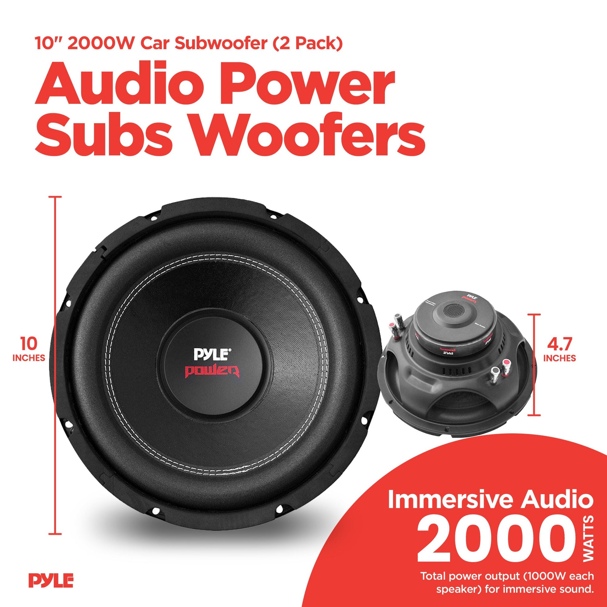 Pyle PLPW10D 10" 2000W Car Subwoofer Audio Power Subs Woofers DVC 4 Ohm, 2 Pack - Find Fresh Goods