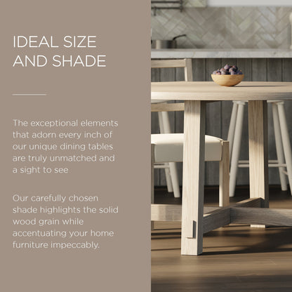 Sasha Organic Round Wooden Dining Table in Weathered White Finish