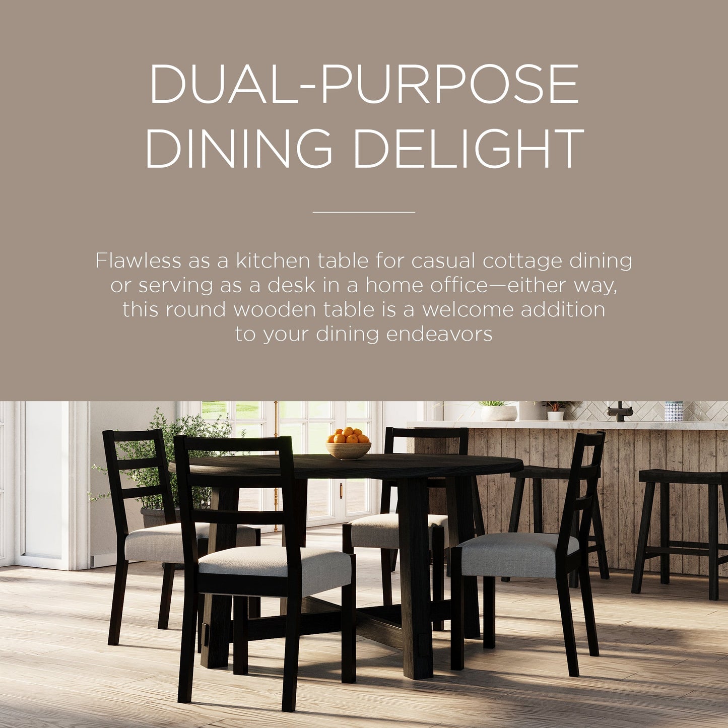 Sasha Organic Round Wooden Dining Table in Weathered Black Finish