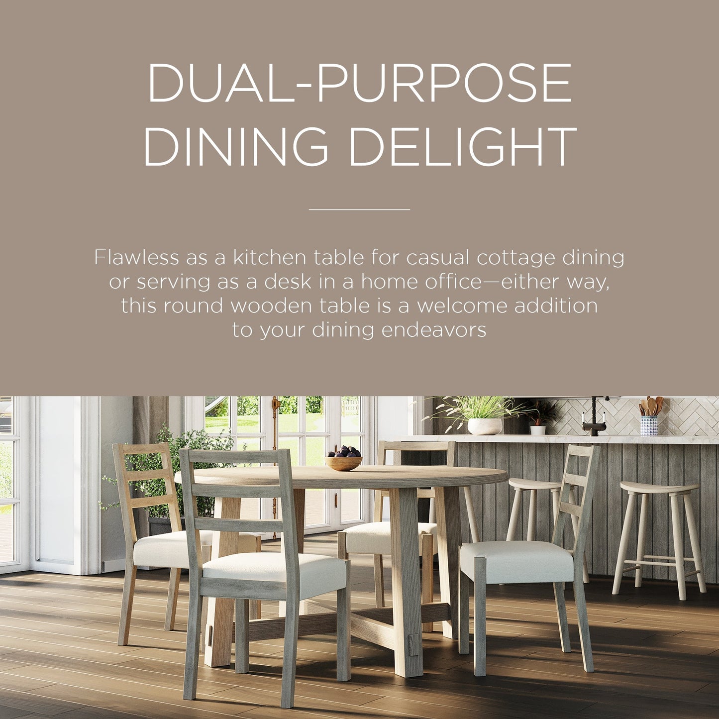 Sasha Organic Round Wooden Dining Table in Weathered White Finish