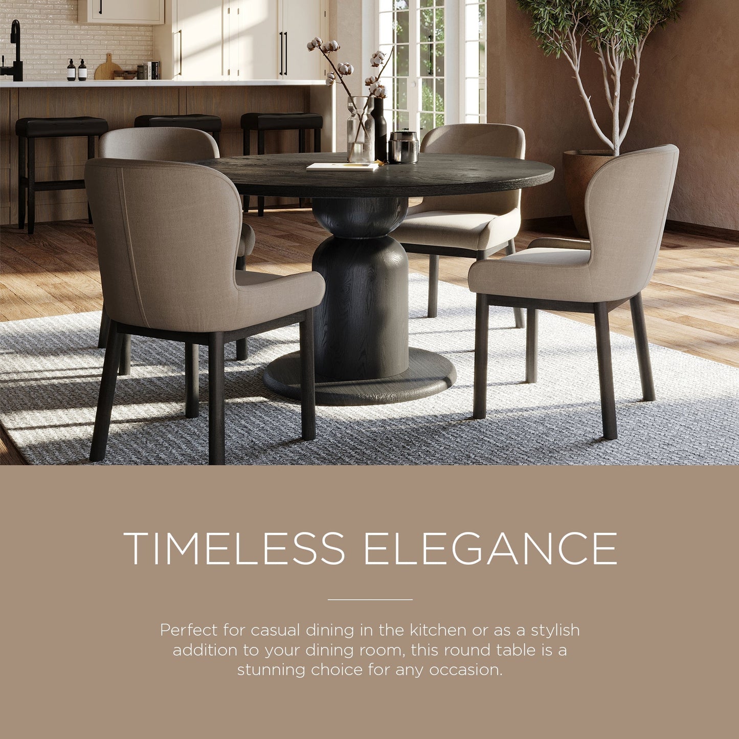 Mila Contemporary Round Wooden Dining Table in Refined Black Finish