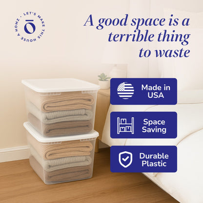 Homz 56 Qt Stackable Plastic Storage Container with Snaplock Lid, Blue (2 Pack)