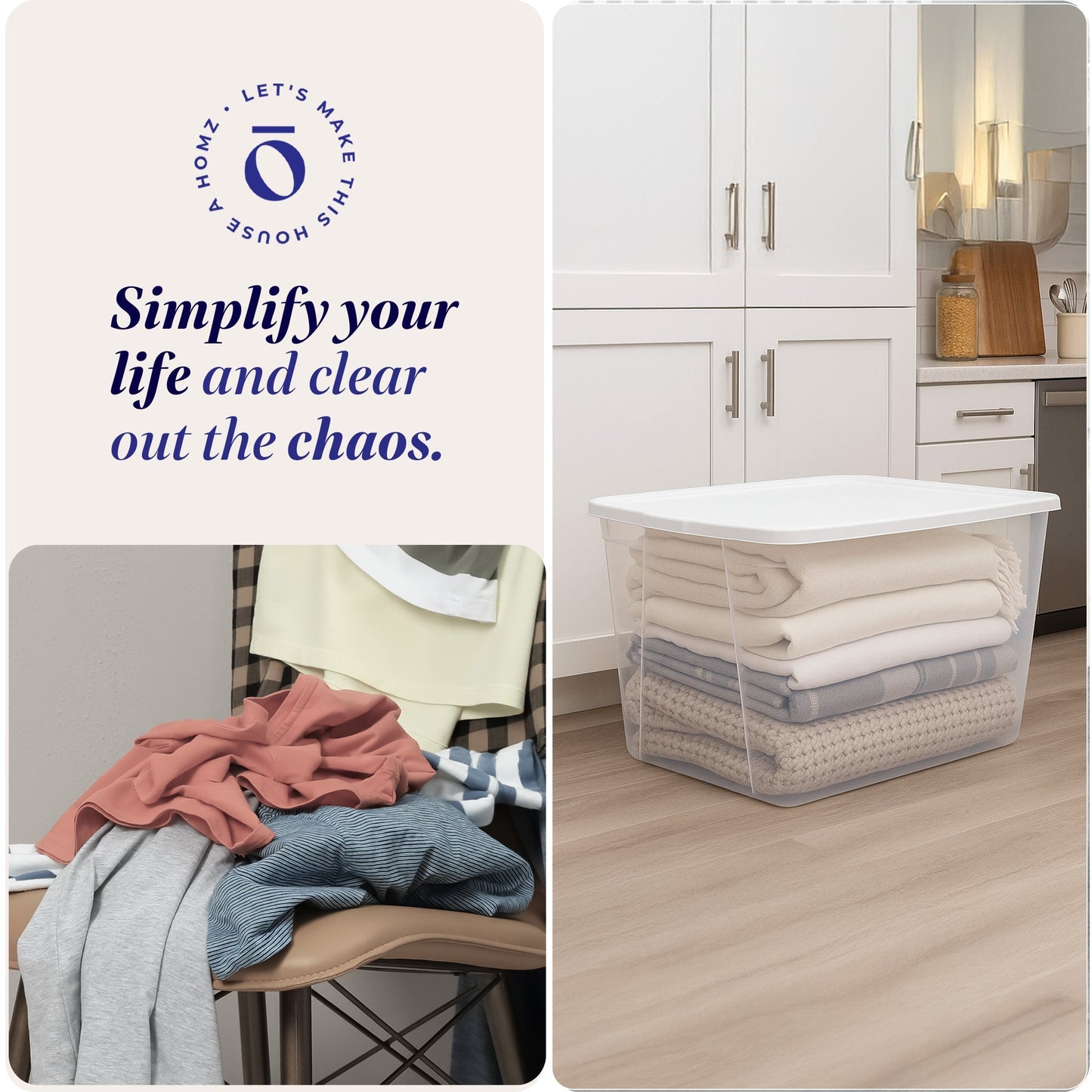 Homz 56 Qt Stackable Plastic Storage Container with Snaplock Lid, Blue (2 Pack)