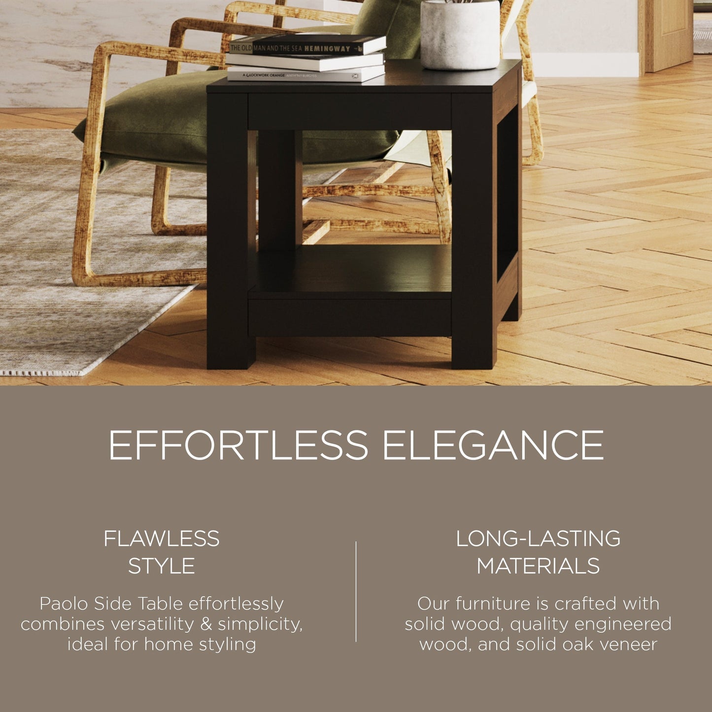 Maven Lane Paulo Wooden Side Table in Weathered Black Finish