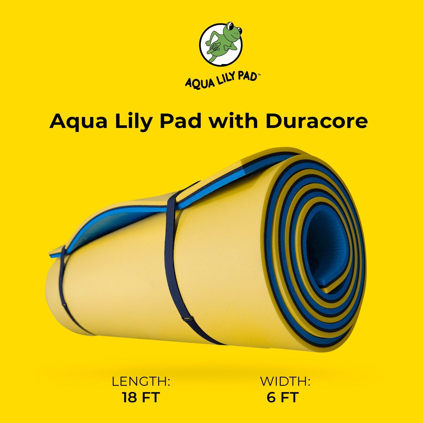 Aqua Lily Pad Floating Mat w/ Duracore, Foam Lake Float, 6’ x 18’, Yellow/Blue