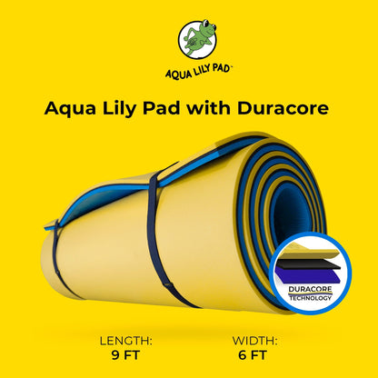 Aqua Lily Pad Floating Mat w/ Duracore, Foam Lake Float, 6’ x 15’, Yellow/Blue