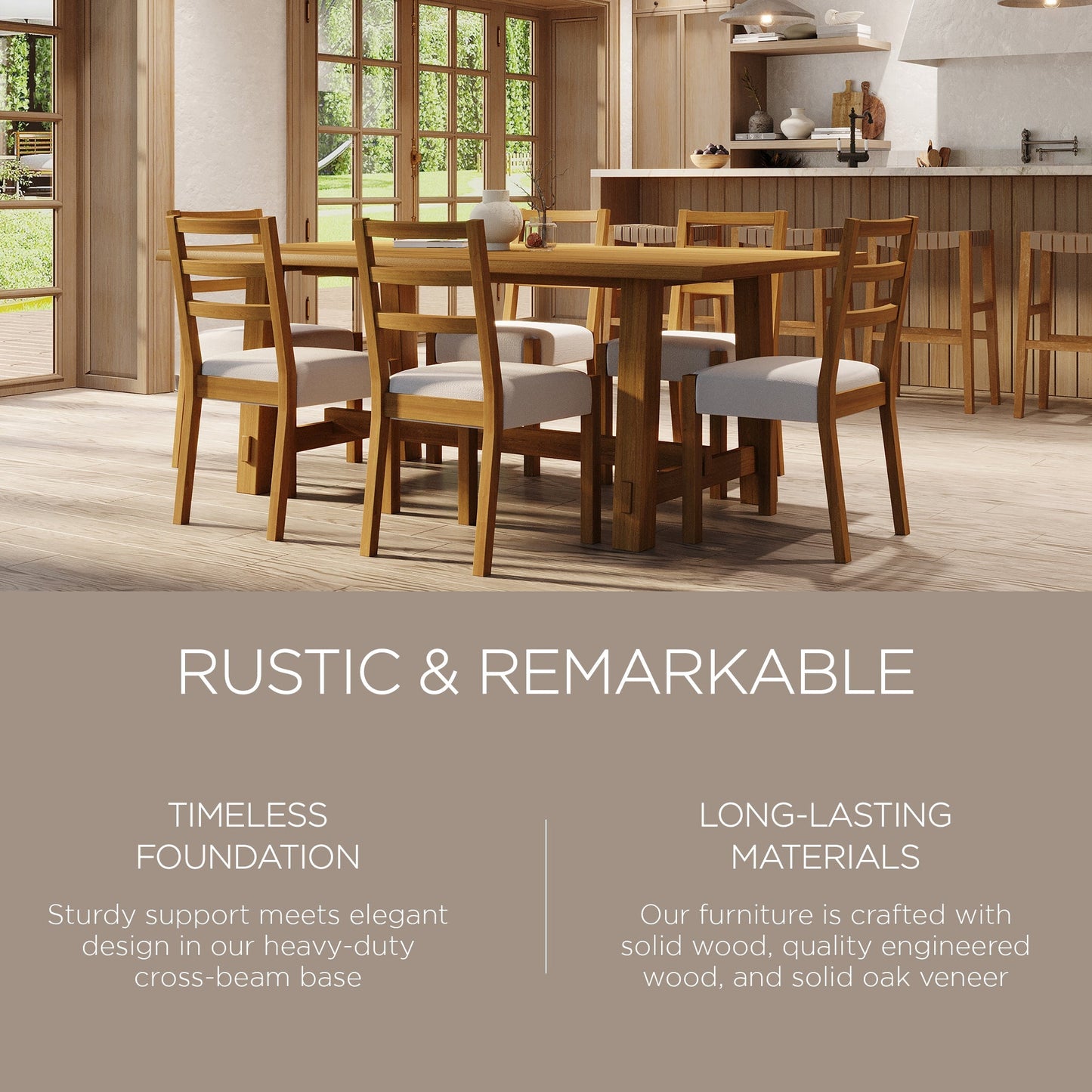 Yves Organic Rectangular Wooden Dining Table in Weathered Natural Finish