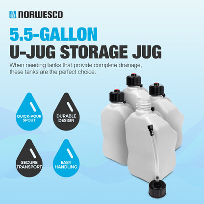 Bushman 4 Pack U-Jug Storage Jug, Portable Plastic Container, 5.5Gal, White - Find Fresh Goods