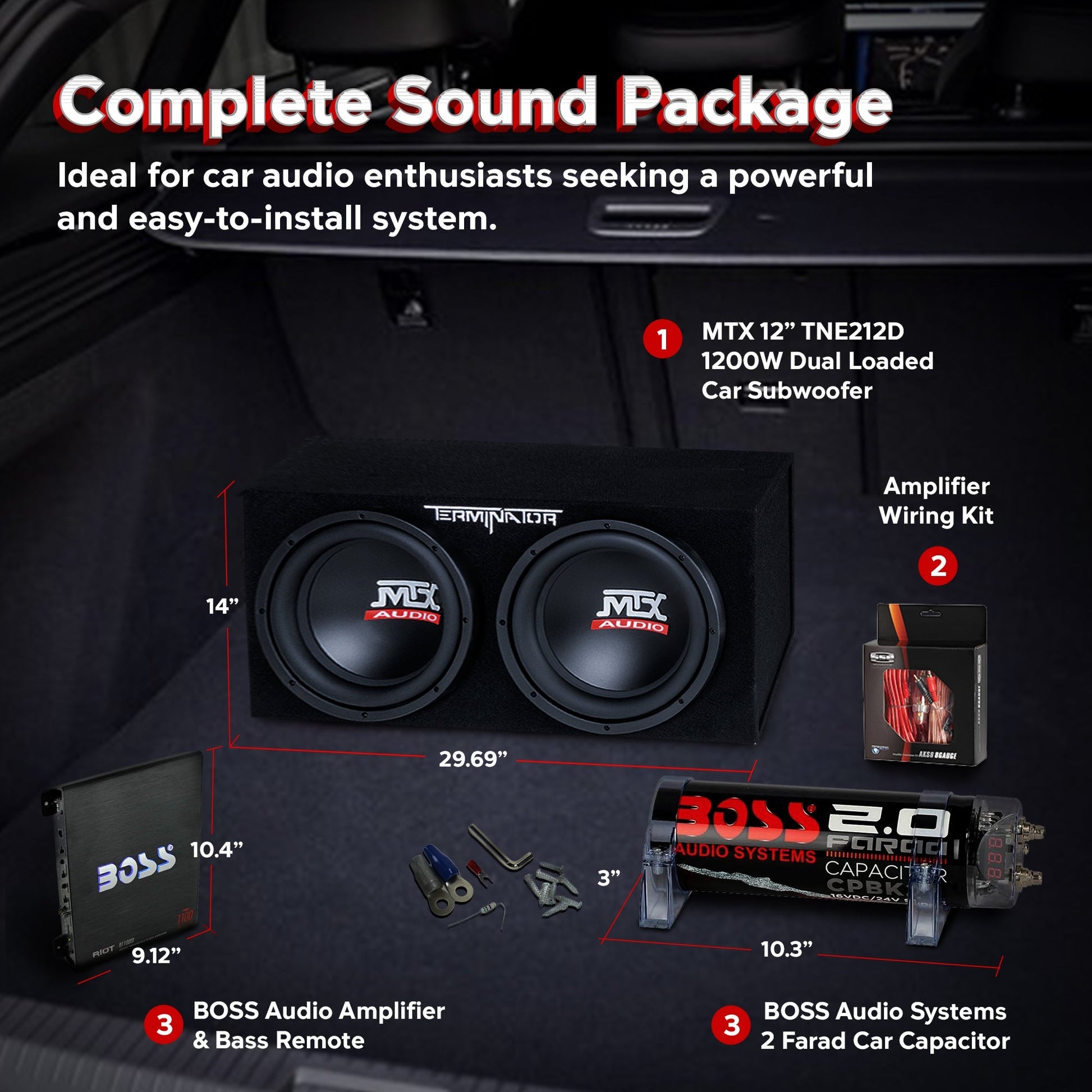 MTX TNE212D 12" 1200W Dual Loaded Car Subwoofer & 1100W Amp with Kit & Capacitor - Find Fresh Goods