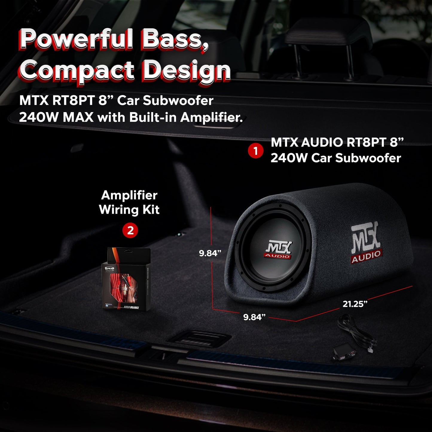 MTX AUDIO RT8PT 8" 240W Car Subwoofer & Soundstorm AKS8 8 Gauge Amp Wiring Kit - Find Fresh Goods