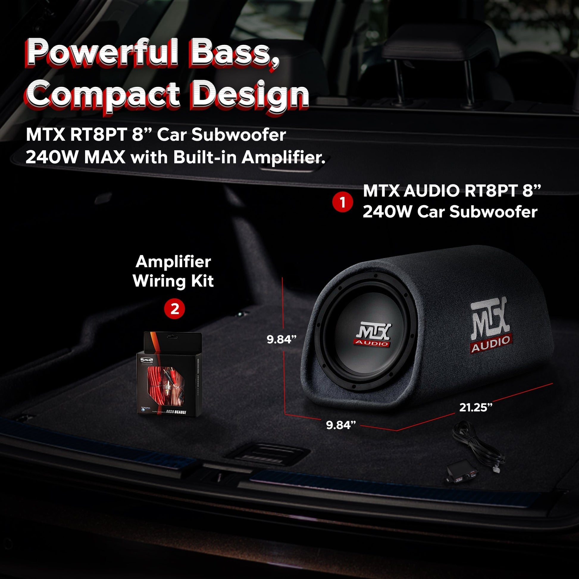 MTX AUDIO RT8PT 8" 240W Car Subwoofer & Soundstorm AKS8 8 Gauge Amp Wiring Kit - Find Fresh Goods
