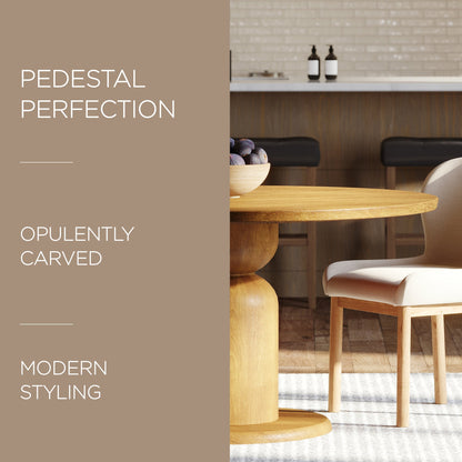 Maven Lane Mila Contemporary Round Wooden Dining Table in Refined Natural Finish