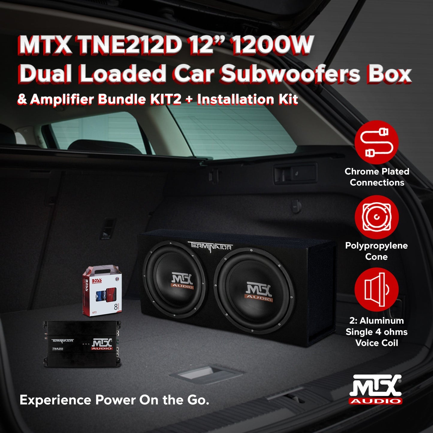 MTX 12 Inch Dual Car Subwoofer Audio, Sub Box, & Amplifier Bundle w/ Wiring Kit - Find Fresh Goods