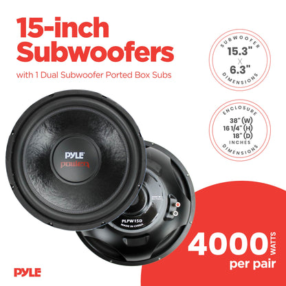 Pyle PLPW15D 15" 2000W 4-Ohm Car Subwoofer Pair & QBASS15 Dual Ported Enclosure - Find Fresh Goods