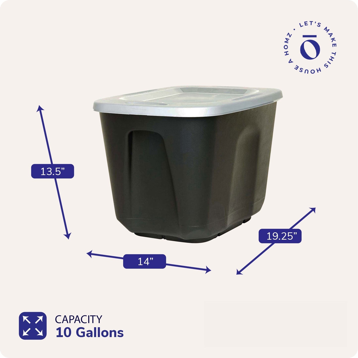 Homz 6610BKTS.10 10 Gallon Durable Molded Plastic Storage Bin with Secure Lid