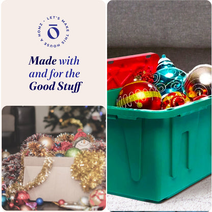 HOMZ Durable 27 Gallon Heavy Duty Holiday Storage Tote, Green/Red, (4 Pack)