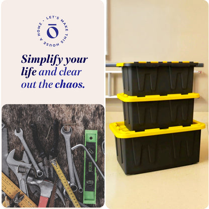 Homz Durabit 27 Gallon Stackable Home Storage Container Lidded Tote Bins, 2 Pack