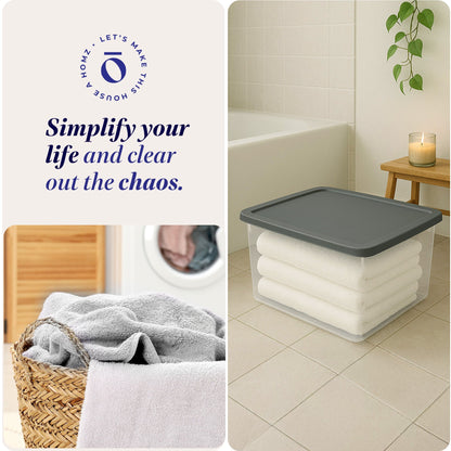 Homz 56 Qt Stackable Plastic Storage Container w/Snaplock Lid, Gray (2 Pack)