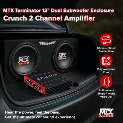 Crunch 2 Channel Car Audio Amplifier & MTX 12 In Dual Loaded Subwoofer Enclosure - Find Fresh Goods