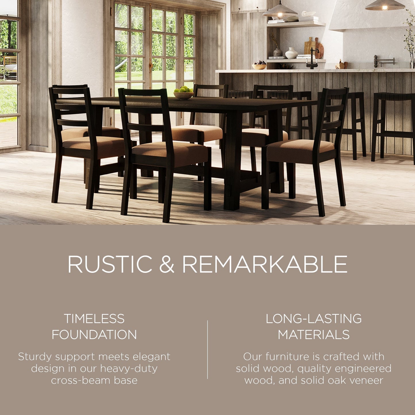 Yves Organic Rectangular Wooden Dining Table in Weathered Brown Finish