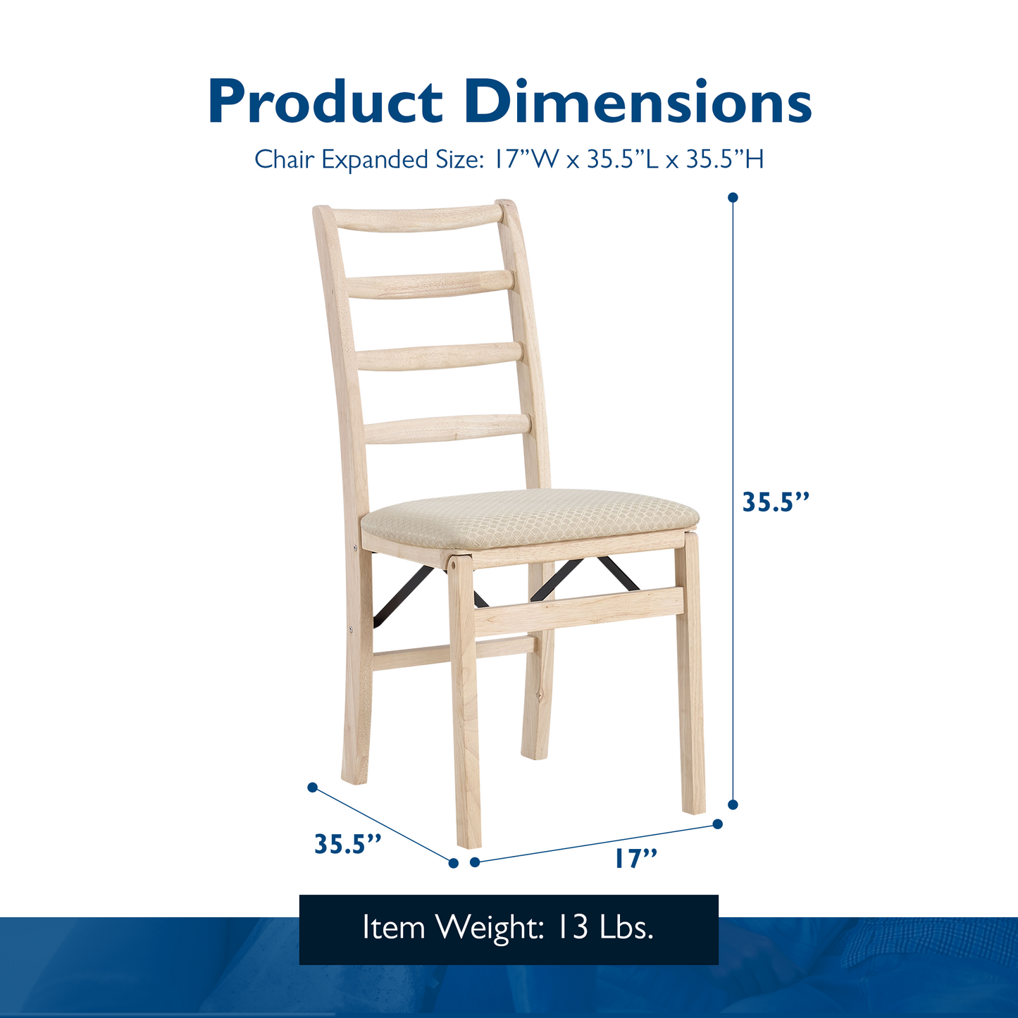 Stakmore Shaker Ladderback Upholstered Folding Chairs, Set of 2, Unfinished