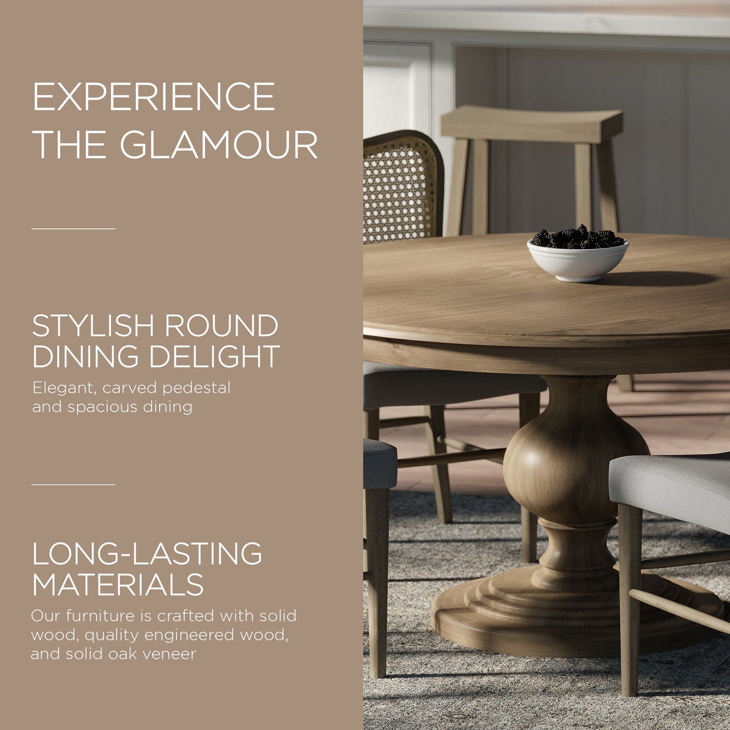 Maven Lane Zola Traditional Round Wooden Dining Table in Antiqued Grey Finish