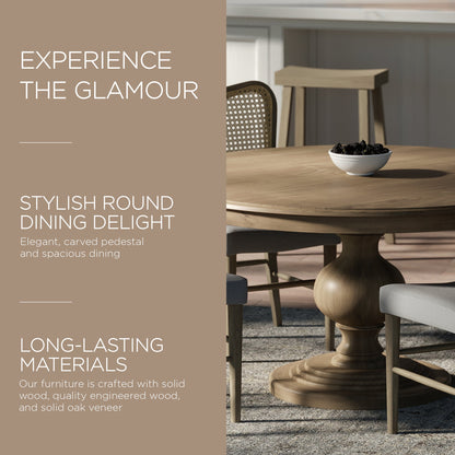 Maven Lane Zola Traditional Round Wooden Dining Table in Antiqued Grey Finish