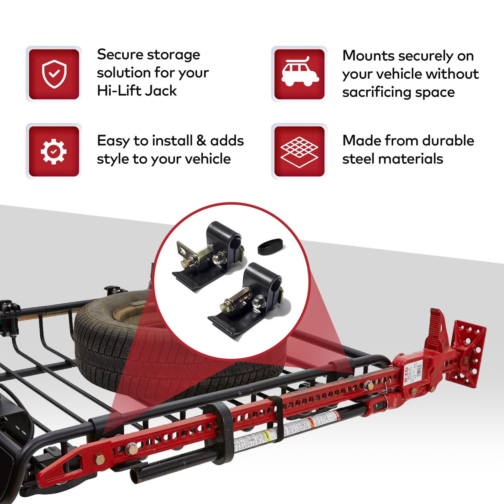 Yakima Hi-Lift Jack Bracket Secures One Hi-Lift Jack For Any Warrior Basket, Red - Find Fresh Goods