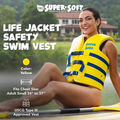TRC Recreation Super Soft Small Life Jacket Vinyl Coated Foam Swim Vest, Yellow