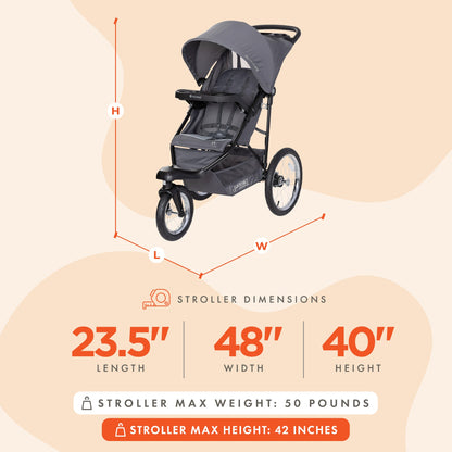 Baby Trend Travel Stroller with Seat, Locking Swivel Wheel, Journey Jogger, Grey