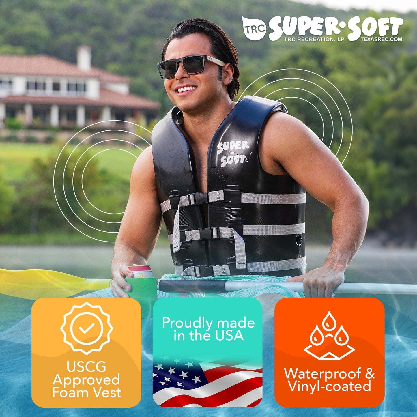 TRC Recreation Super Soft Small Life Jacket Vinyl Coated Foam Swim Vest, Blue