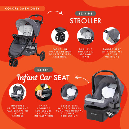 Baby Trend Stroller & EZ-Lift Infant Car Seat, EZ Ride Travel System, Dash Grey