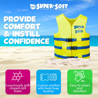 TRC Recreation Super Soft Small Life Jacket Vinyl Coated Foam Swim Vest, Yellow