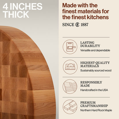 John Boos Medium Maple Wood End Grain Cutting Board for Kitchen, 24" x 24" x 4"