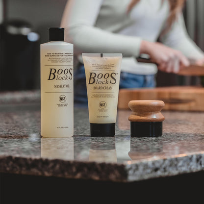 John Boos Walnut Wood Juice Groove Cutting Board w/ Boos Block Maintenance Set