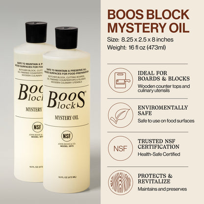 John Boos Block 32 fl oz Mystery Oil & Applicator Wooden Cutting Board Care Set