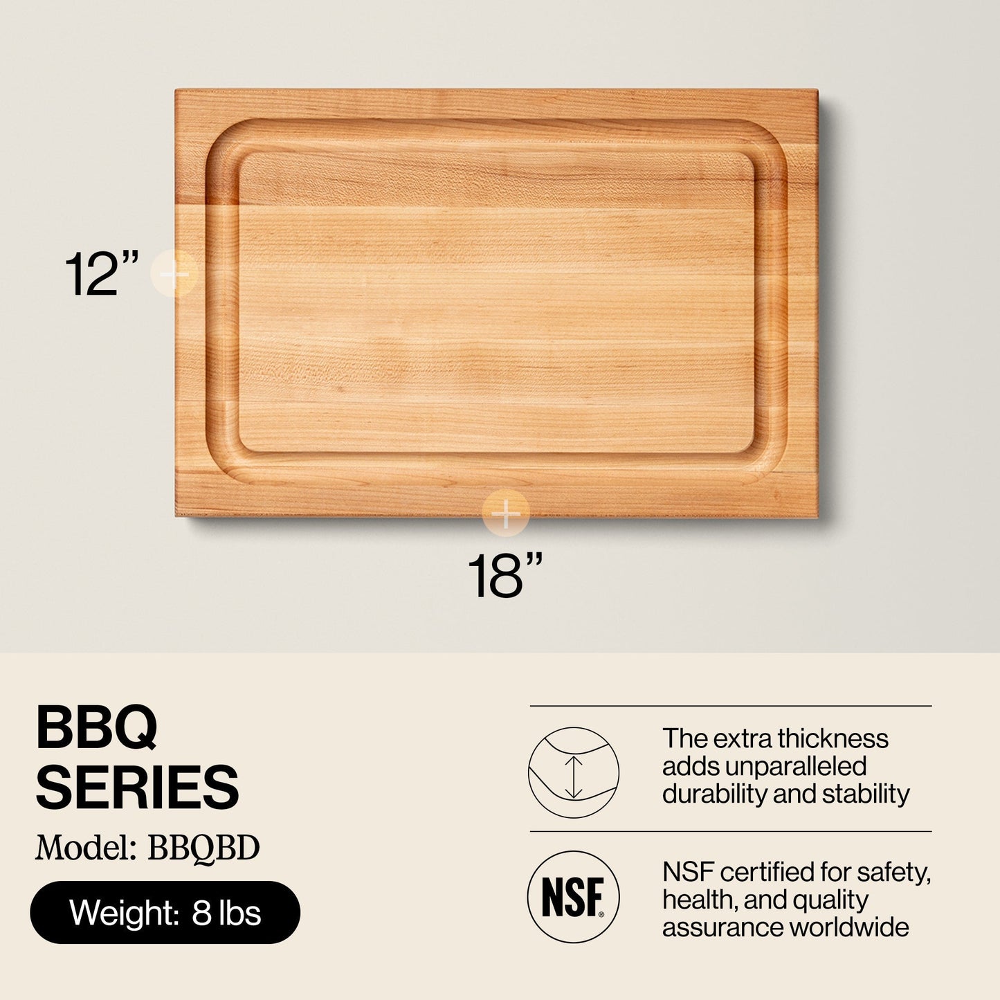 John Boos BBQ Collection Reversible Wood Cutting Board w/Juice Groove, Maple