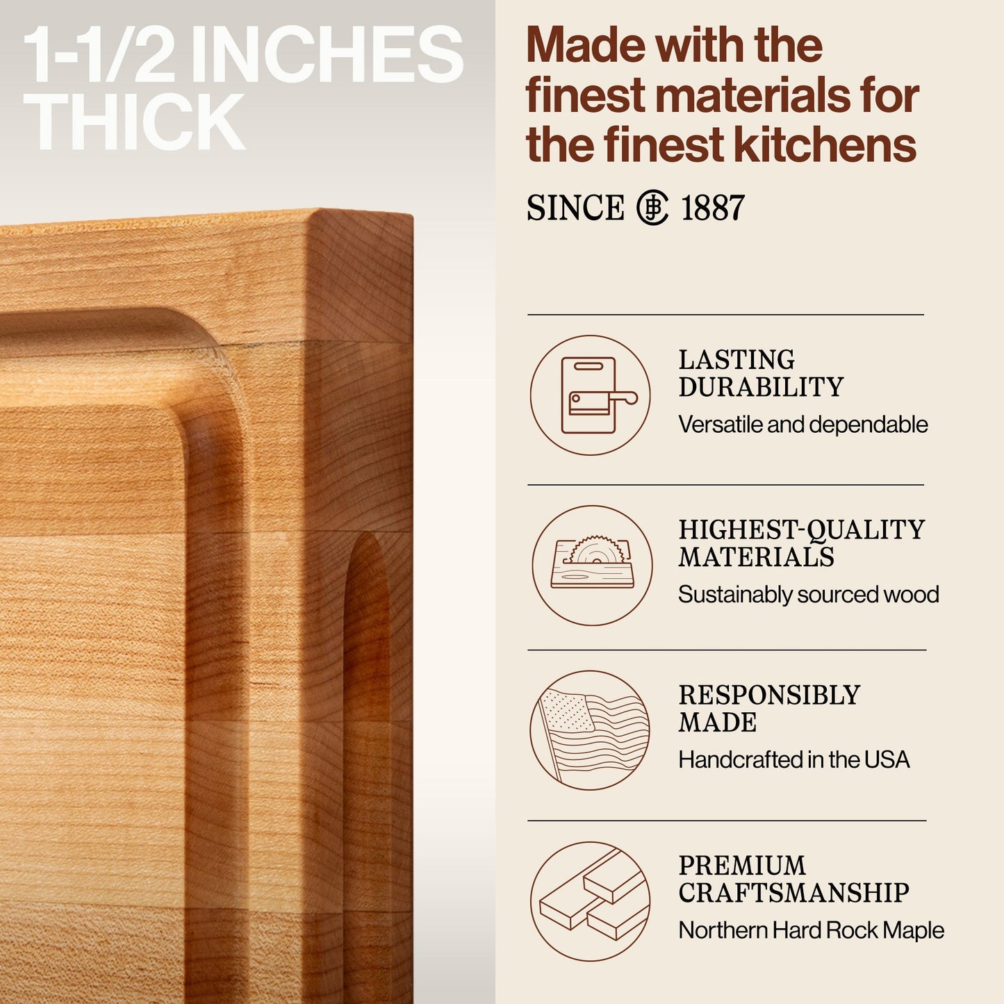 John Boos BBQ Collection Reversible Wood Cutting Board w/Juice Groove, Maple