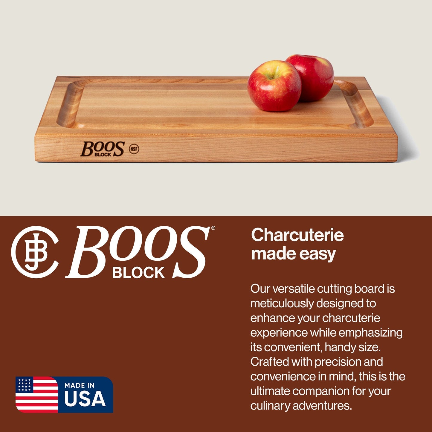 John Boos BBQ Collection Reversible Wood Cutting Board w/Juice Groove, Maple