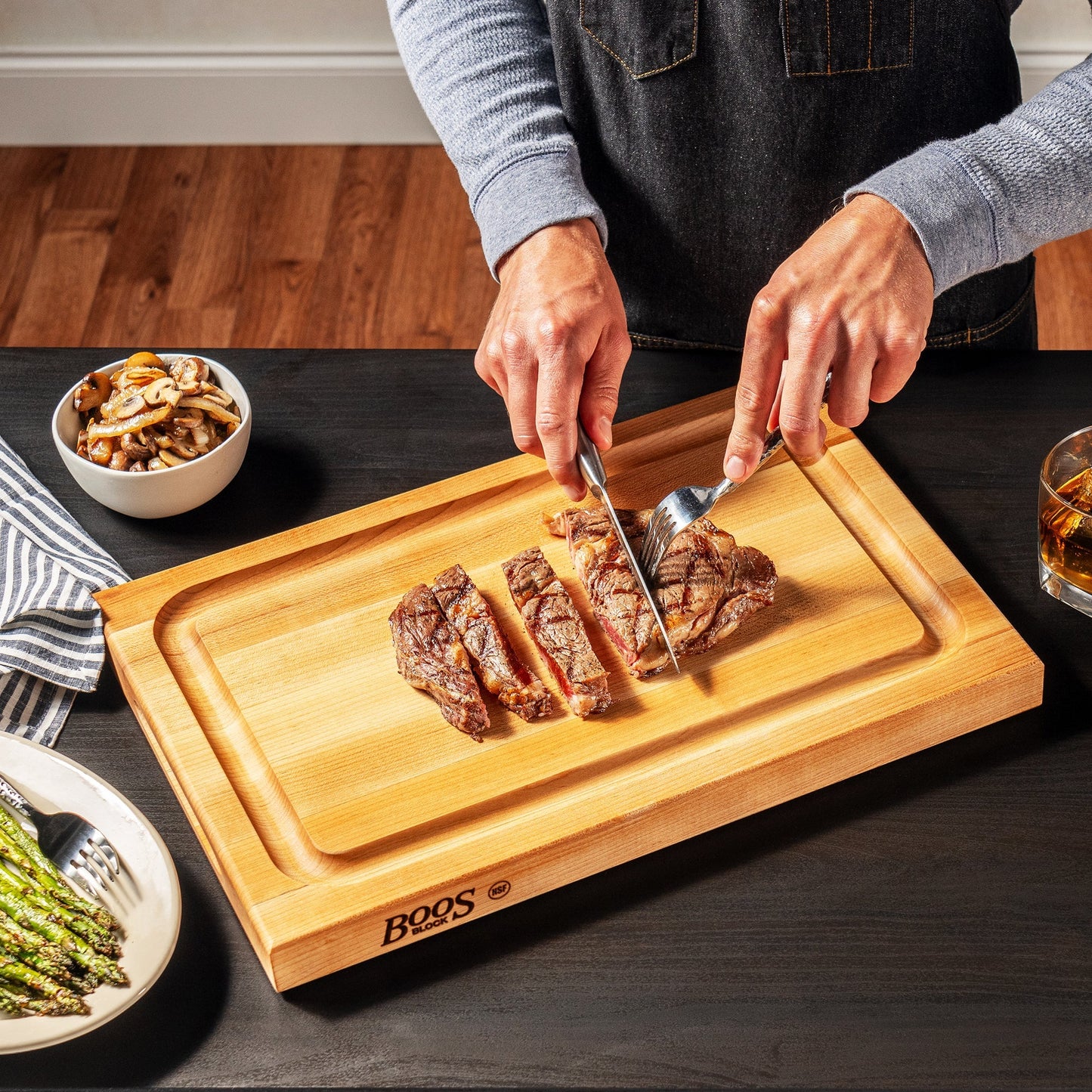 John Boos BBQ Collection Reversible Wood Cutting Board w/Juice Groove, Maple